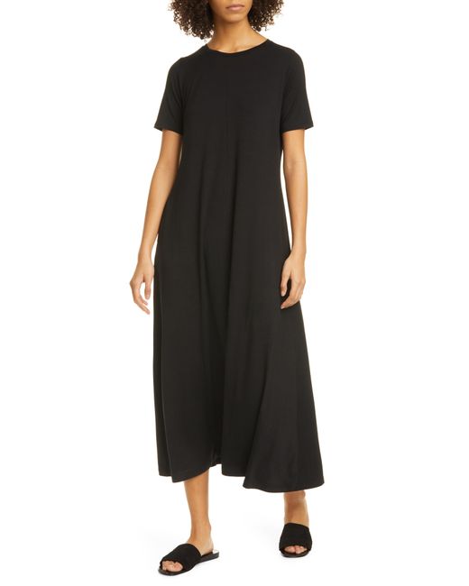 Eileen Fisher Black Fine Jersey Short-sleeve Full Dress