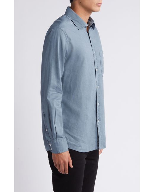 7 For All Mankind Blue Solid Cotton & Linen Button-up Shirt for men