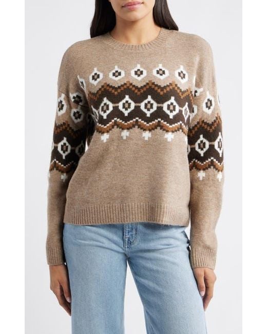 Vince Camuto Natural Fair Isle Crewneck Sweater