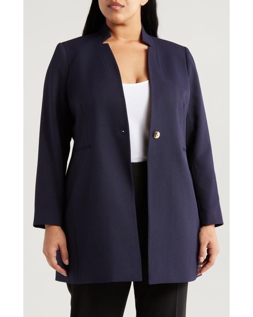 Tahari Blue One-Button Twill Jacket