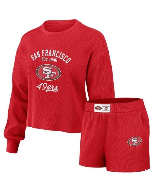 WEAR by Erin Andrews San Francisco 49ers Waffle Knit Long Sleeve T-shirt &  Shorts Lounge Set At Nordstrom in Red