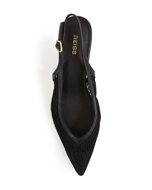 Reiss Black Sirena Pointed Toe Kitten Heel Slingback Pump