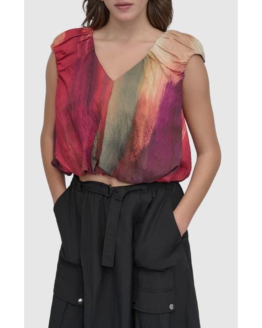 DKNY Red Print Rumpled Voile Bubble Top