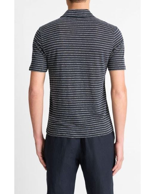 Vince Blue Striped Linen Jersey Polo Shirt for men