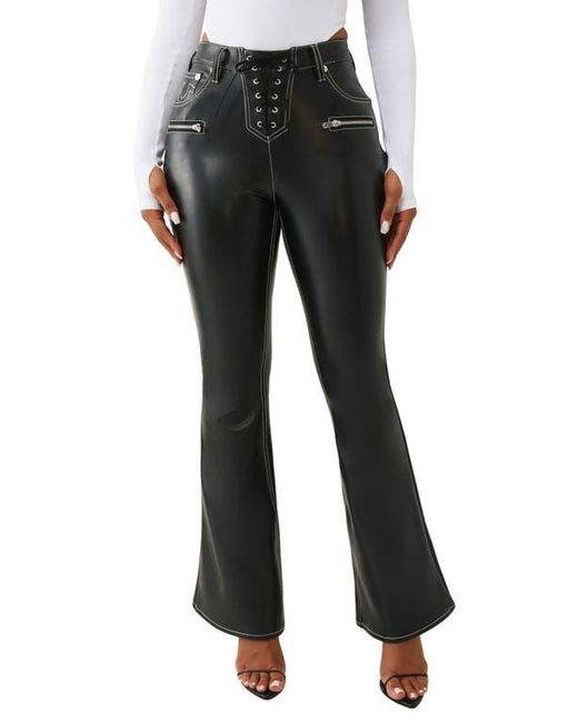 True Religion Black Charlie Lace-Up Faux Leather Flare Pants