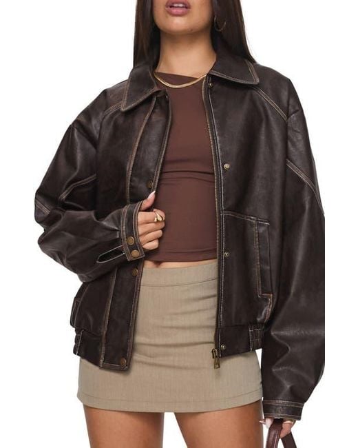 Princess Polly Women's Brown Jaxton Faux Leather Jacket - Main Image