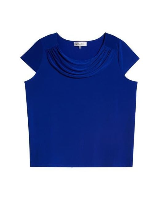 Kasper Blue Cap Sleeve Cowl Neck Top