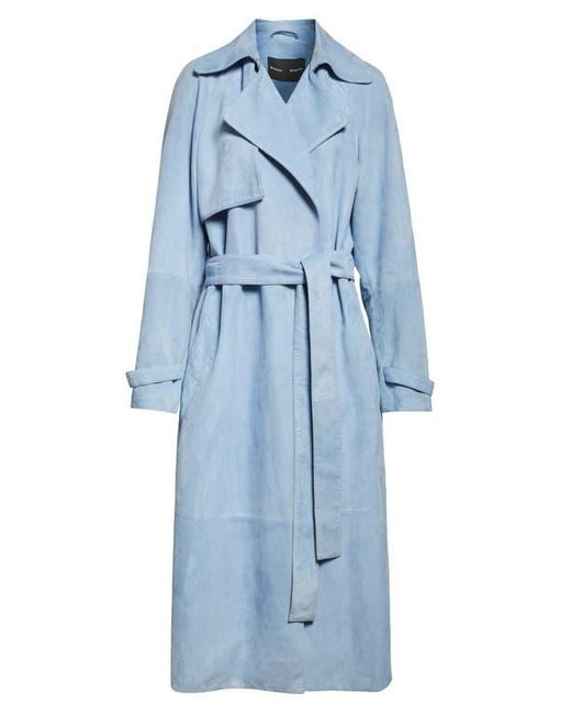 Proenza Schouler Blue Ramona Belted Suede Trench Coat