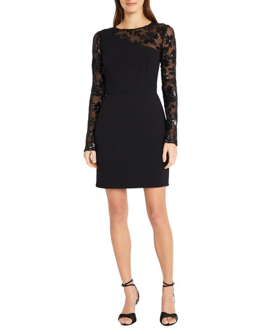 DONNA MORGAN FOR MAGGY Black Floral Sequin Long Sleeve Cocktail Minidress