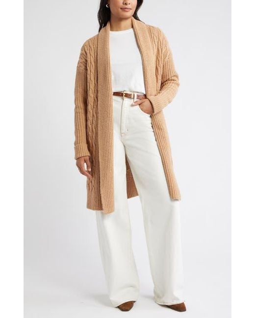 Caslon White Cable Longline Open Front Cardigan