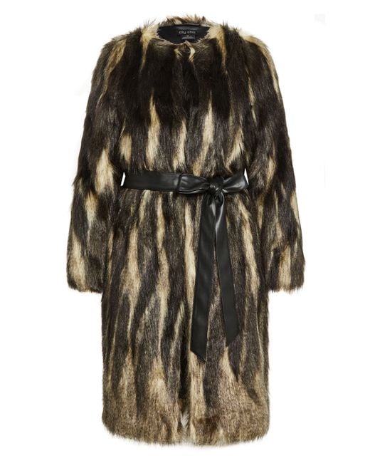 City Chic Black Diva Belted Faux Fur Coat