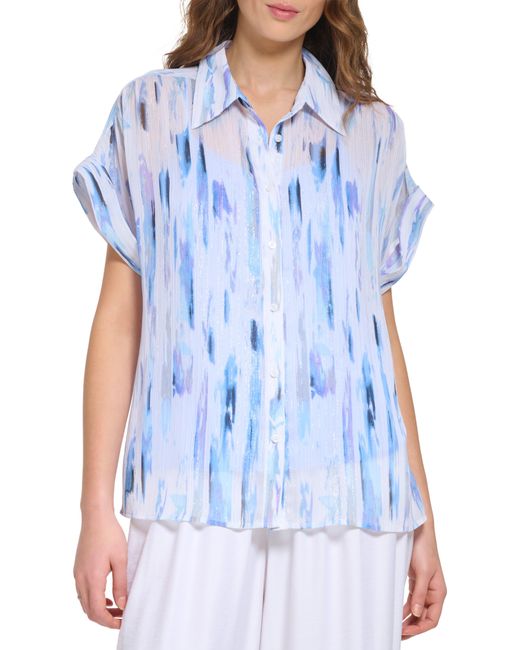 DKNY Blue Printed Chiffon Shirt
