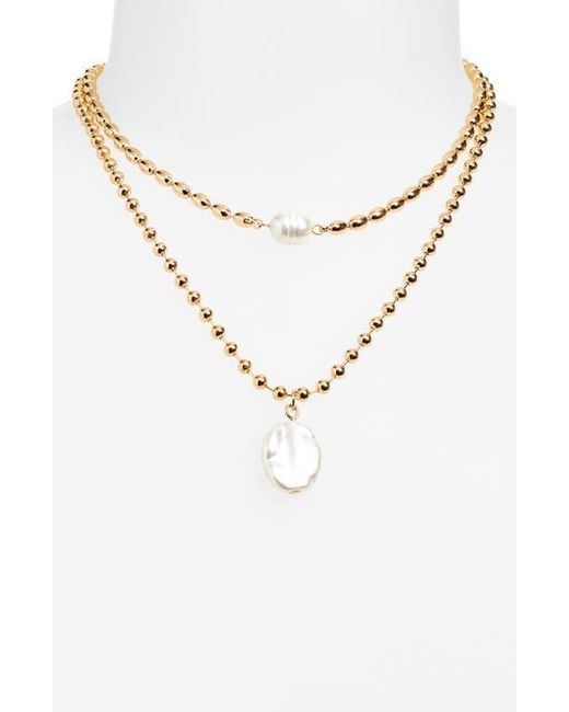 Open Edit Metallic Set Of 2 Cultured Pearl Ball Chain Necklaces