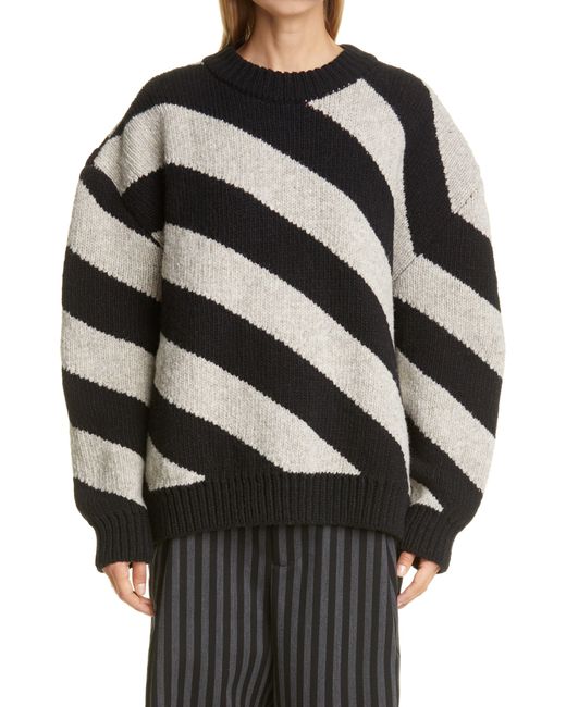MERYLL ROGGE Black Diagonal Stripe Double Face Wool Sweater