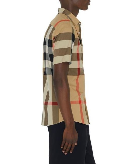 Burberry Natural Summerton Archive Short Sleeve Check Cotton Poplin Button-Up Shirt for men