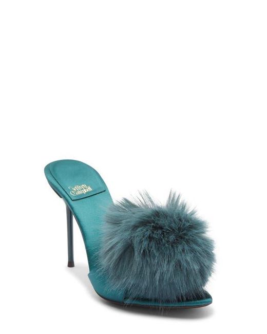 Jeffrey Campbell Blue Shopaholic Faux Fur Pom Slide Sandal