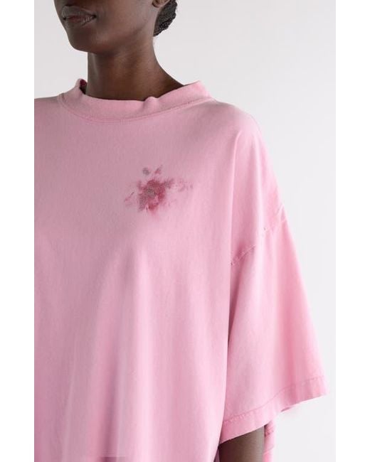 Balenciaga Pink Nail Polish Distressed Crop Logo Graphic T-Shirt