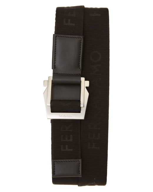 Ferragamo Black Jacquard Webbing & Leather Belt for men