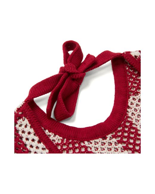 Honor The Gift Red Long Sleeve Openwork Mini Sweater Dress