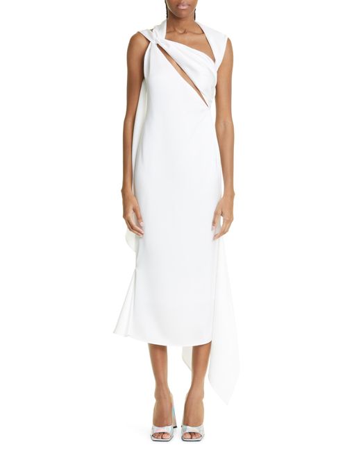 The Attico Sam Asymmetric Cutout Double Satin Midi Dress in White | Lyst