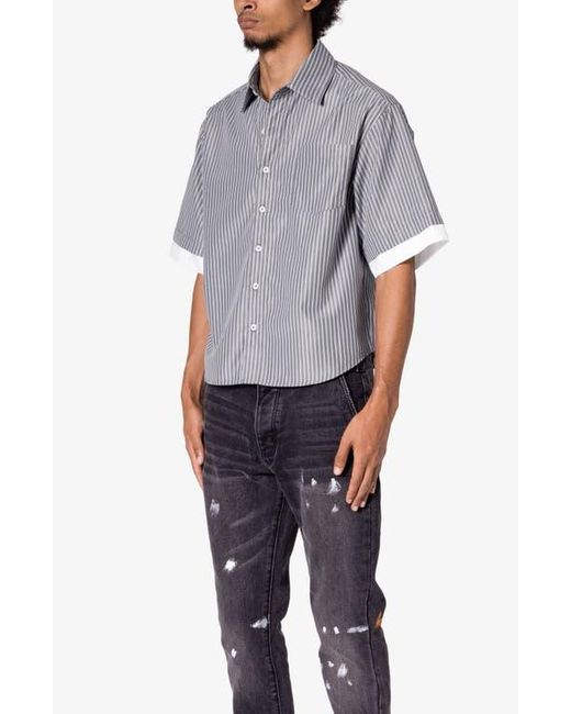 MNML Gray Oversize Stripe Short Sleeve Button-Up Shirt for men