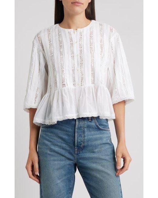 Madewell White Bobbi Lace Trim Peplum Top