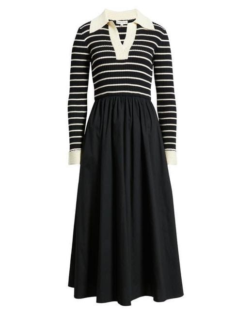 Moon River Stripe Long Sleeve Twofer Midi Dress in Black | Lyst