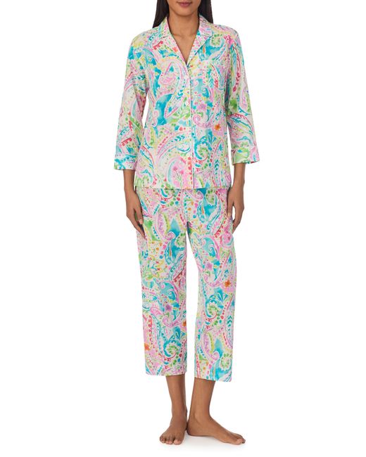 Lauren by Ralph Lauren Blue Knit Cotton Crop Pajamas