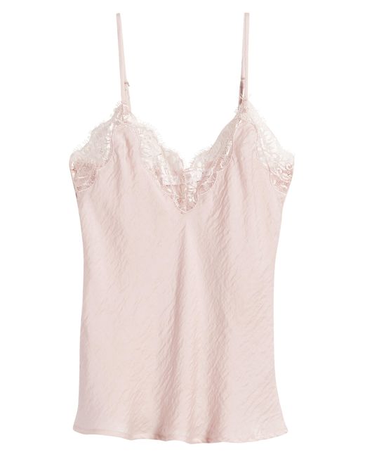 All In Favor Pink Lace Trim Satin Camisole In At Nordstrom, Size Large