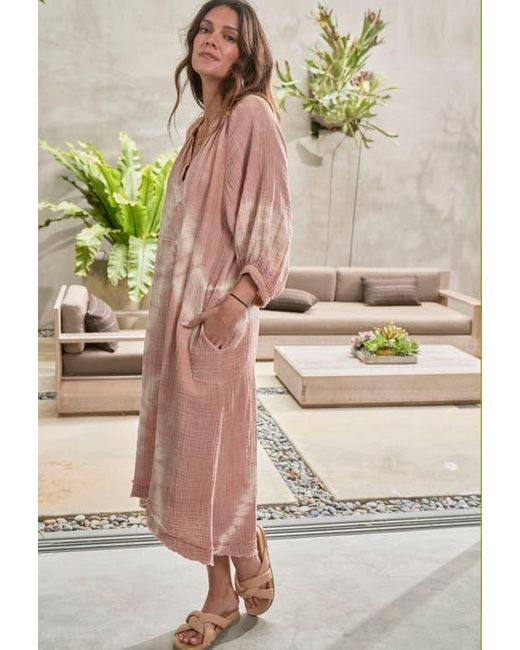 ocean + main Pink Tie Dye Gauze Dress With Pockets