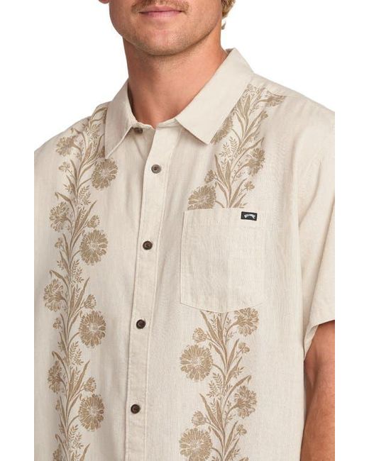 Billabong Natural Cordoba Floral Short Sleeve Linen Blend Button-Up Shirt for men