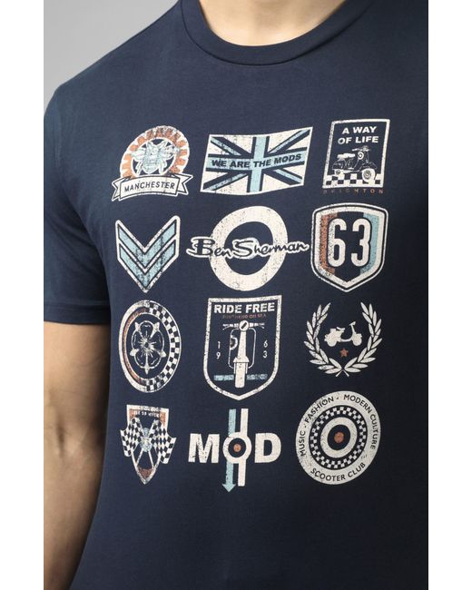 Ben Sherman Blue Scooter Clubs Graphic T-shirt for men