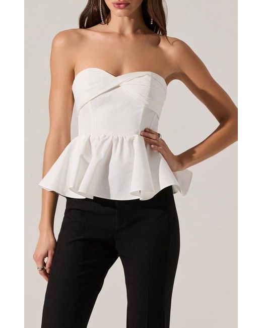 Astr White Melia Strapless Peplum Top