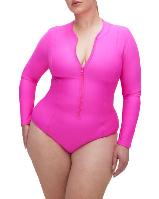 GOOD AMERICAN Pink Good Long Sleeve One-piece Rashguard Swimsuit