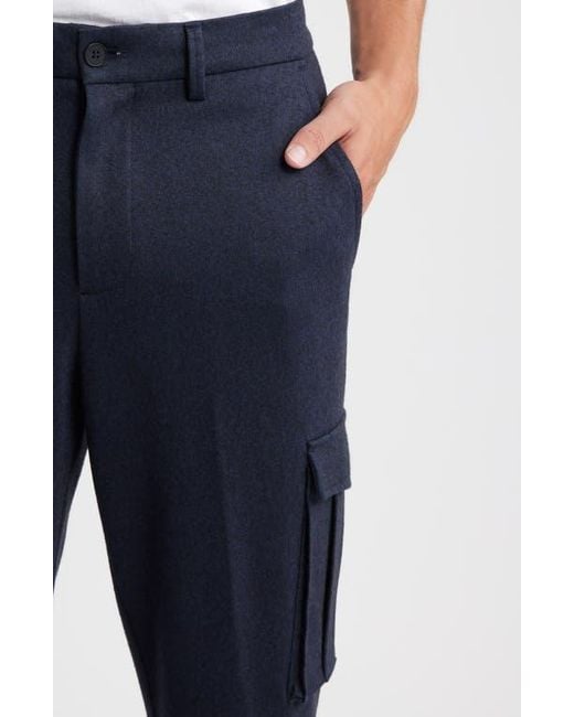 Bugatchi Blue Brushed Knit Flat Front Cargo Pants for men