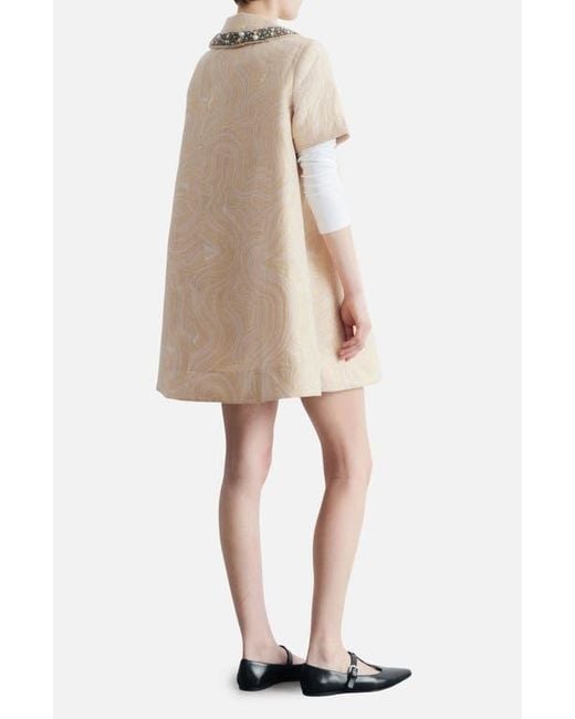 & Other Stories Natural Faux Pearl & Rhinestone Detail Metallic Jacquard Minidress