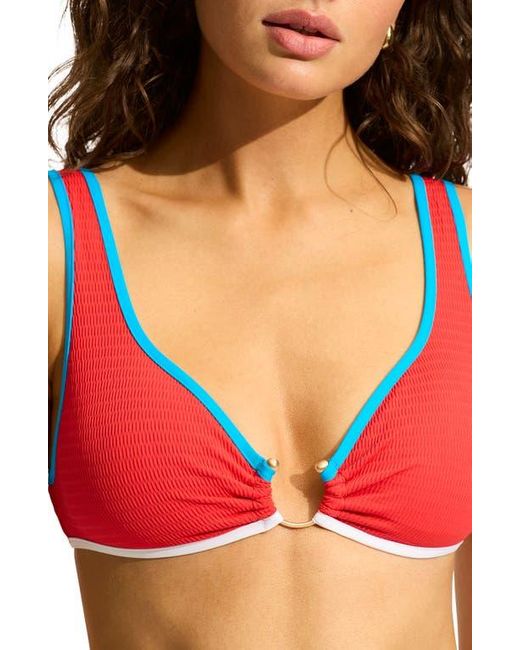 Seafolly Red Colorblock Ring Bikini Top