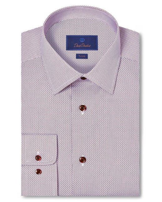 David Donahue Blue Trim Fit Micro Geometric Print Cotton Dress Shirt for men