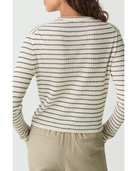 Theory White Stripe Crop Linen Blend Cardigan