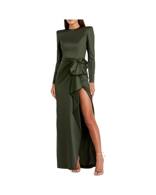 Mac Duggal Green Long Sleeve Structured Bow Draped Gown