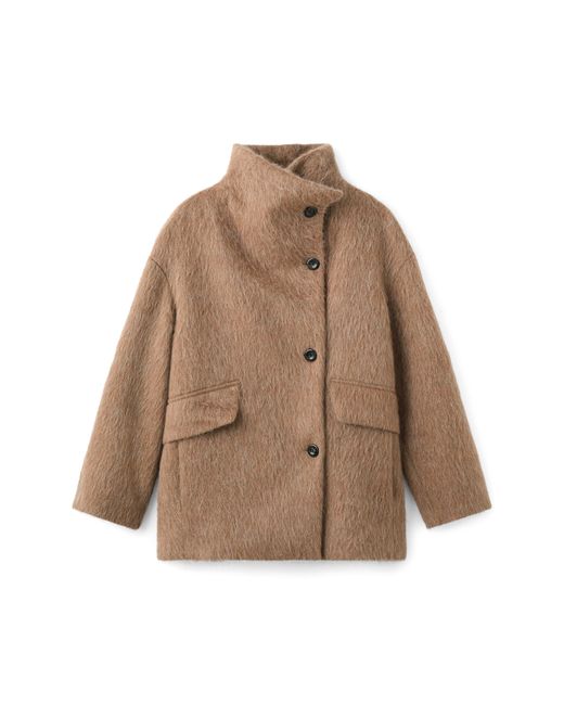 Mango Natural Brushed Funnel Neck Coat