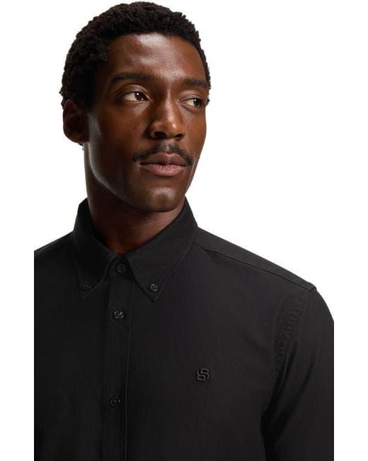 Boss Black Roan Slim Fit Solid Cotton Button-Down Shirt for men