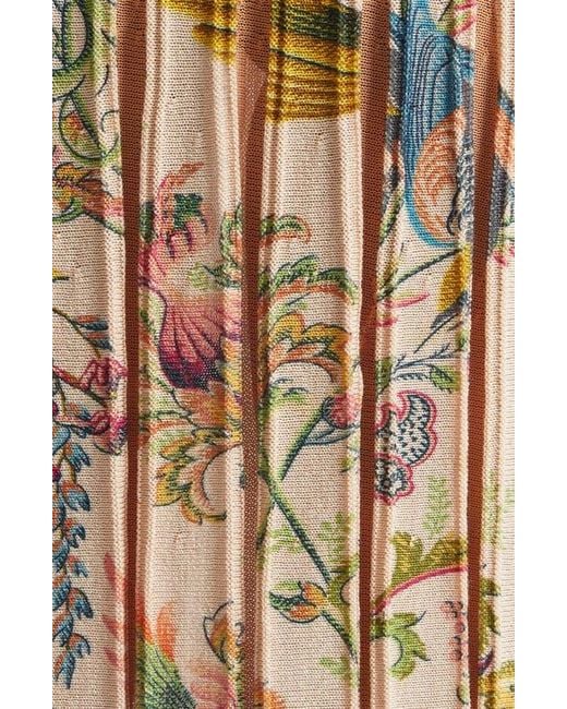 Etro Natural Pleated Floral Midi Sweater Skirt