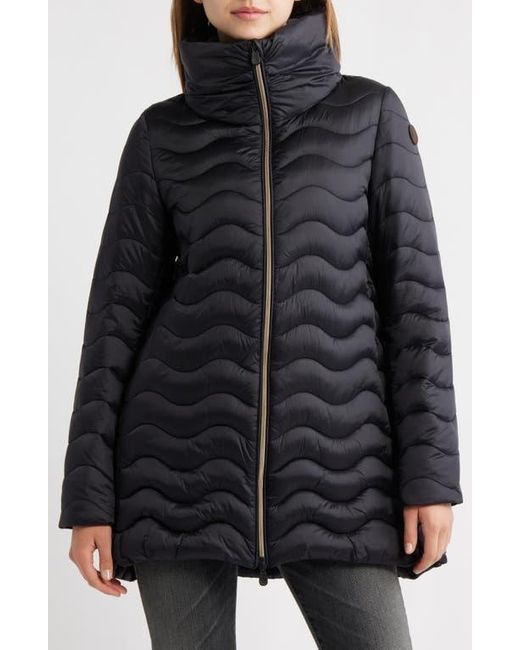 Save The Duck Black Livette Wavy Quilted Water Repellent Puffer Jacket