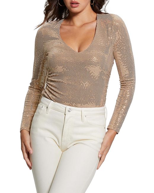 Guess White Camille Sequin Bodysuit