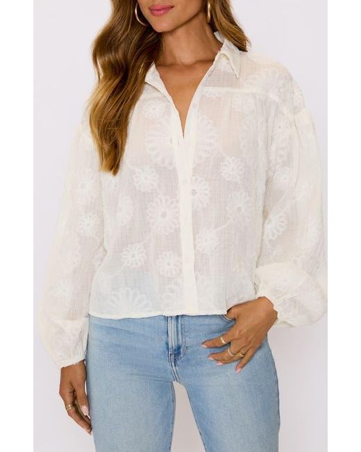 Vici Collection White Marley Floral Jacquard Long Sleeve Button-Up Shirt