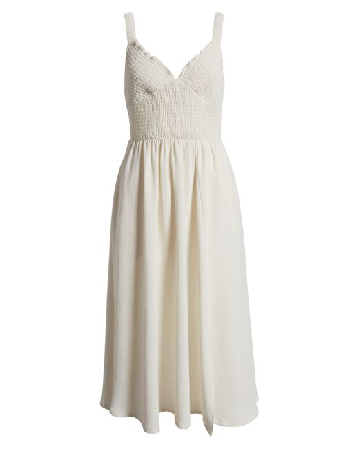 Nordstrom White Smocked Bodice Sleeveless Midi Dress