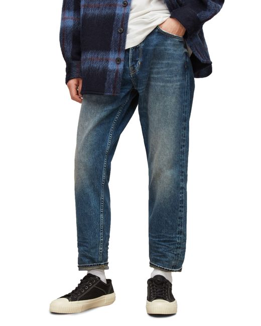 AllSaints Jack Damaged Selvedge Tapered Crop Jeans in Blue for Men