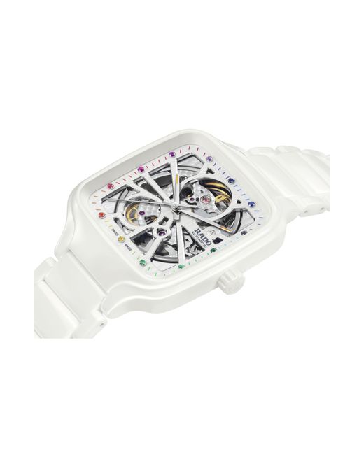 Rado White True Square Automatic Open Heart Ceramic Bracelet Watch