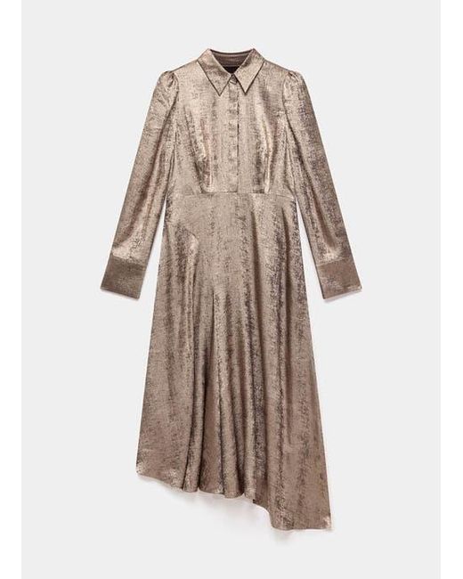 Mint Velvet Brown Metallic Midi Shirt Dress